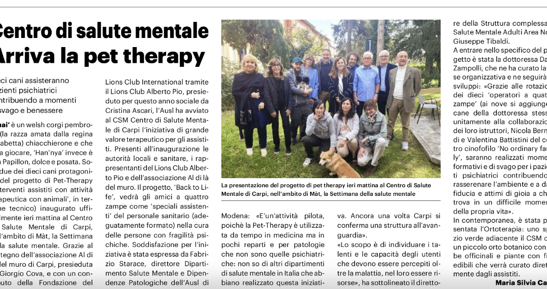 Centro di salute mentale. Arriva la pet therapy